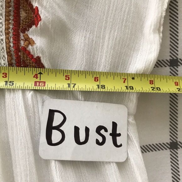 Free People Ivory Red Geometric Embroidered Boho SleevelessTunic Dress - M - Picture 7 of 10